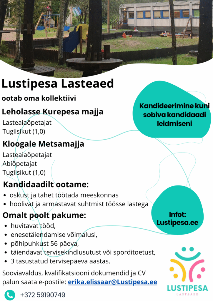 Lustipesa Lasteaia uus töökuulutus